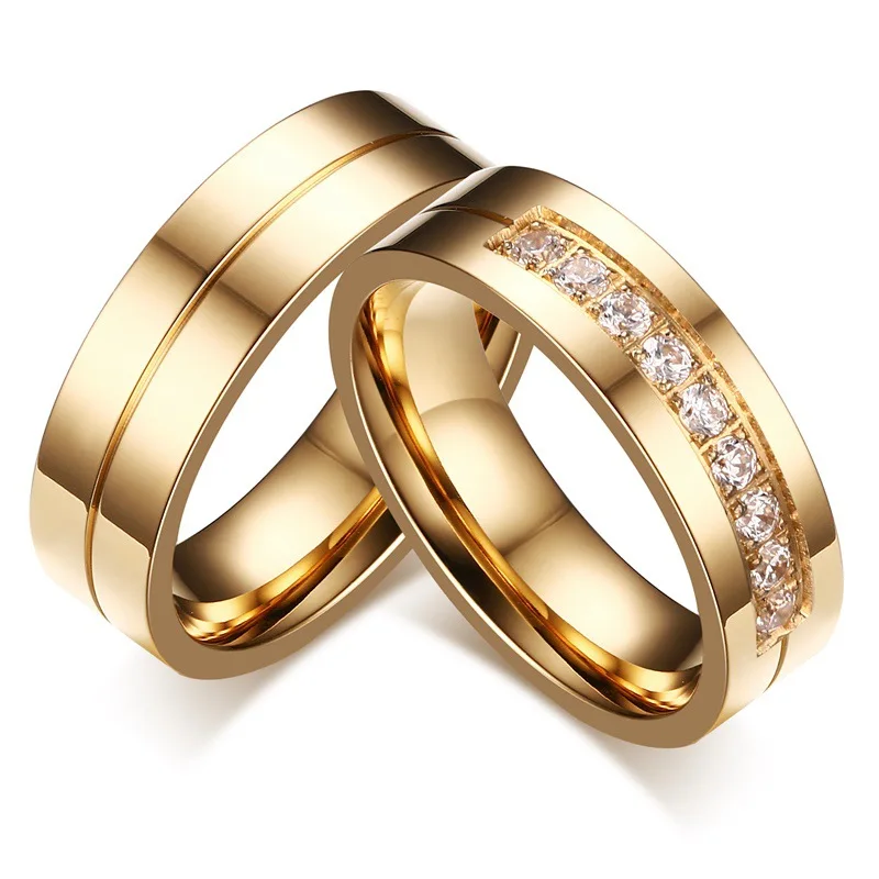 

Best Selling Stainless Steel Rose Gold Couple Ring Cubic Zircon Wedding Ring