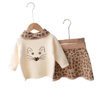 

Ivy60030A Winter 2019 girls kids 2pcs knitted pattern sweater clothing set girls leopard outfits