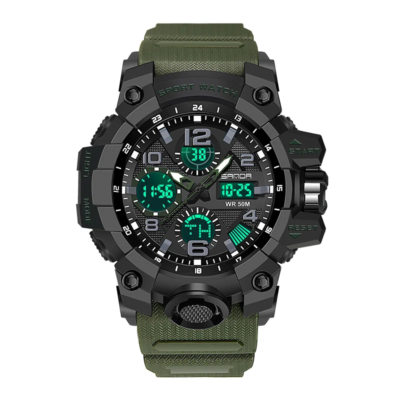 

Sanda Digital Wrist Watch Men's Army Military Sport Dual Time Alarm 50ATM Waterproof Digital Analog Watch For Boys 6021