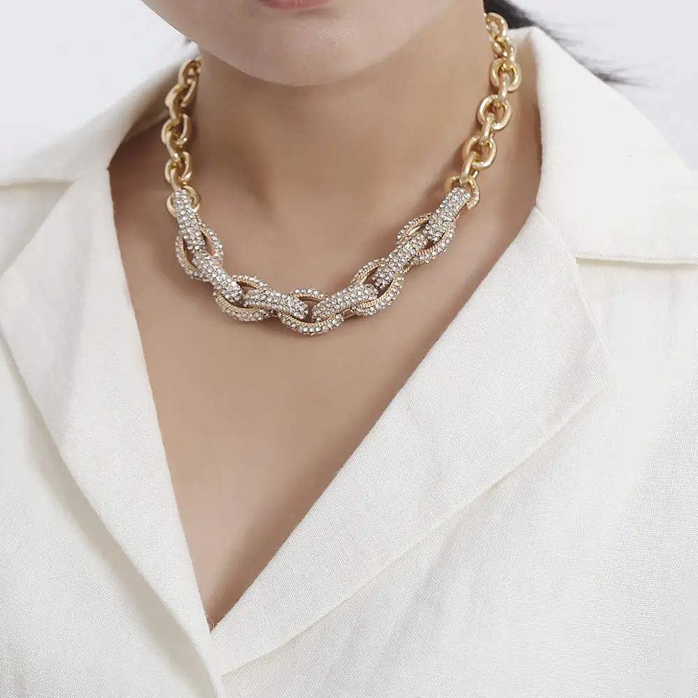 

SHIXIN Gold Color Chain Shorts BlingBling Jewelry White Rhinestone Choker Necklace 2020 Punk Necklace Custom Woman, Gold,silver