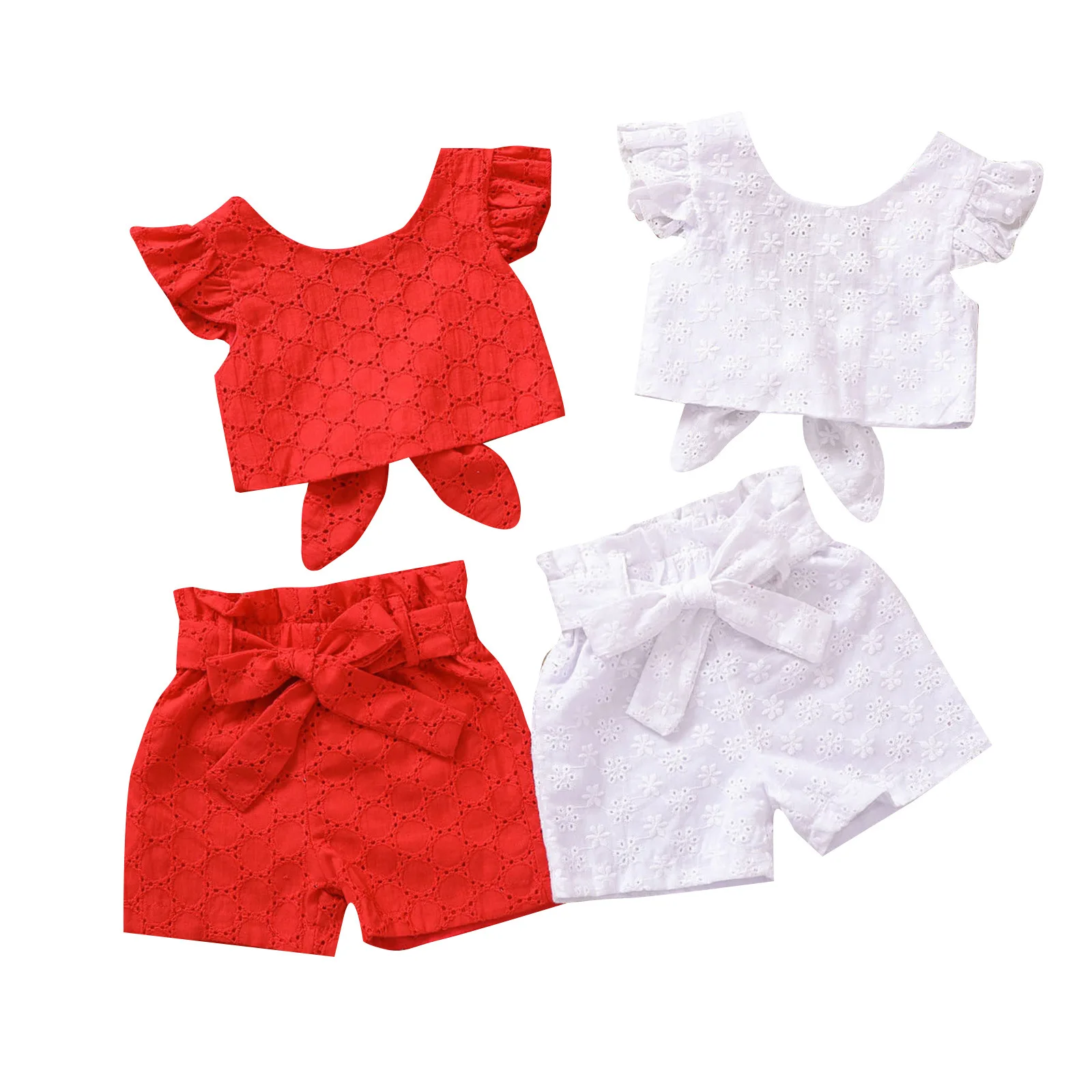 

Free sample Kids clothes girls boutique clothing sets red cotton hoodless solid color Girls' Pullover baby girl two piece