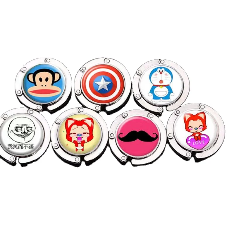 

Custom logo round shape zinc alloy metal fold bag hanger purse hook