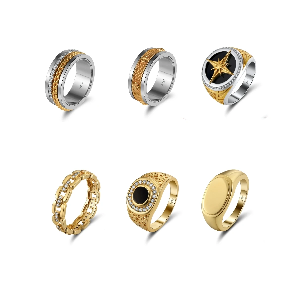 Fine Jewelry 925 Sterling Silver Rings Jewelry for Men 18K Gold Plated 925 Sterling Silver Casual Versatile Rings for Men