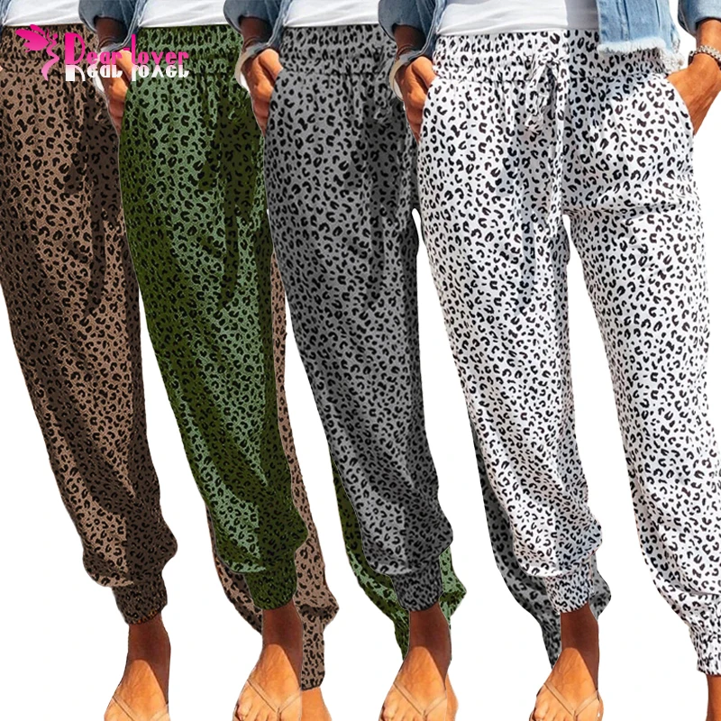 

New Arrival 2021 Custom Casual Loose Sport Ladies Leopard Joggers Trousers Woman Pants, Customized woman pants