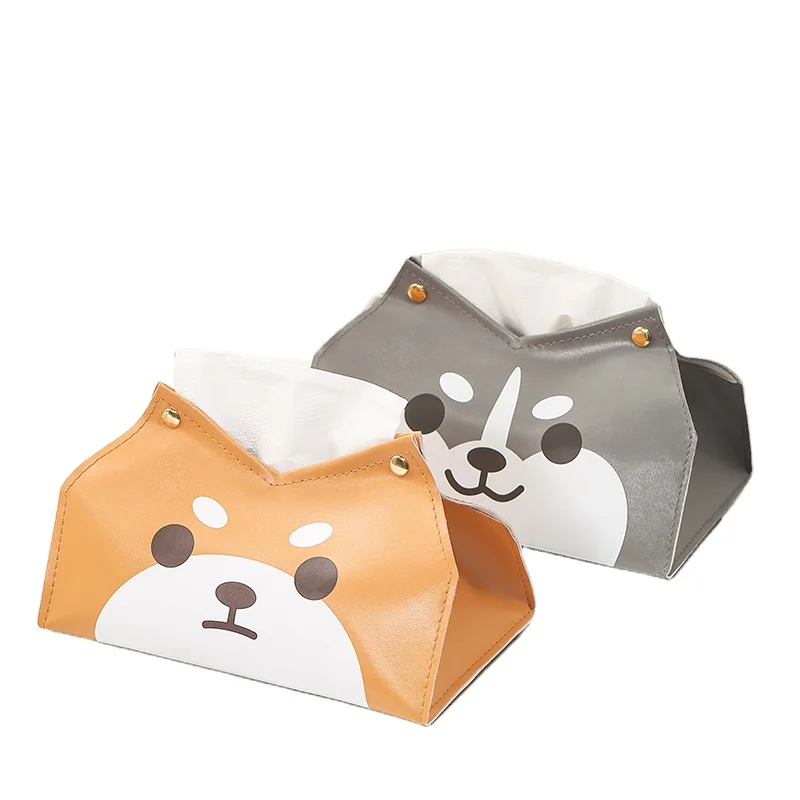 

Custom Logo PU Leather Tissue Paper Cover Box With Hasp Home Storage Multifunctional Car Animal Pattern Napkin Storage Cover, Grey;brown