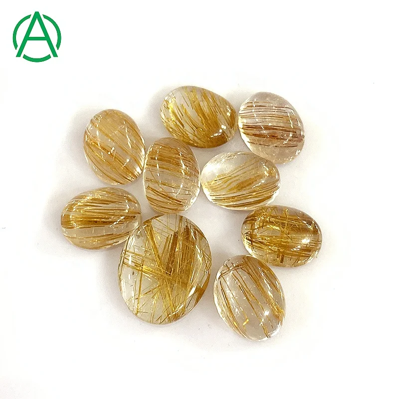 

ArthurGem Natural AA Quality Golden Rutilated Quartz Oval Cabochon, Gemstone Cabochons for Jewelry Making, 100% natural color