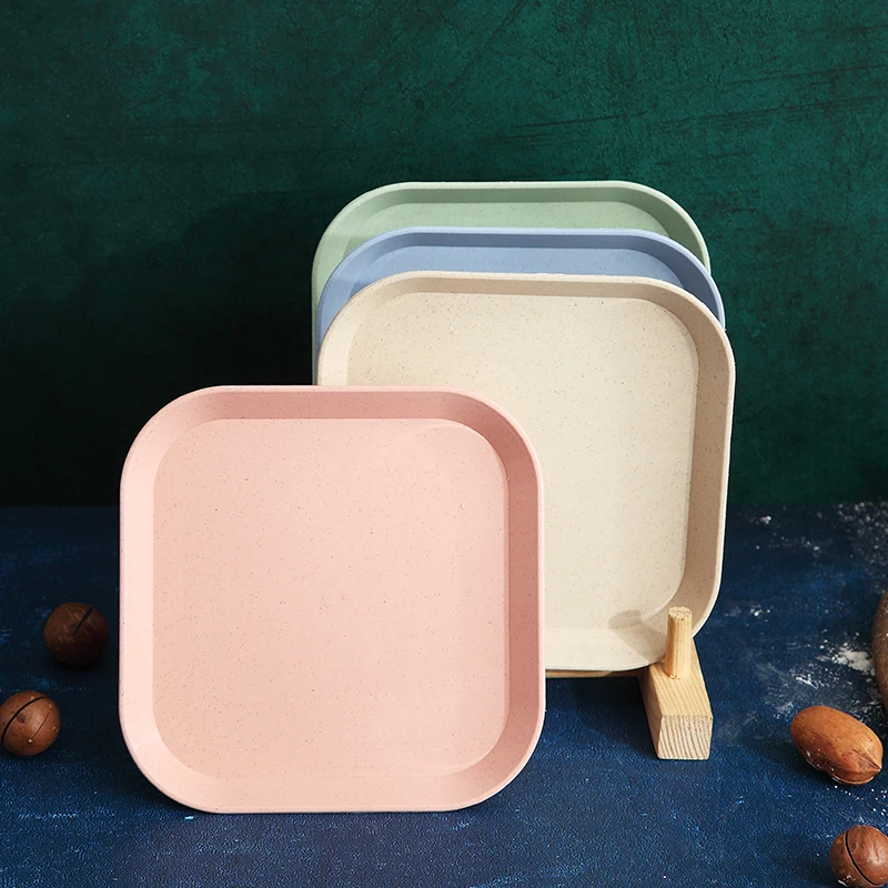 

Wheat straw dish household small tray cake Plate  dessert dish dining table bone dish, Blue,pink,white,green