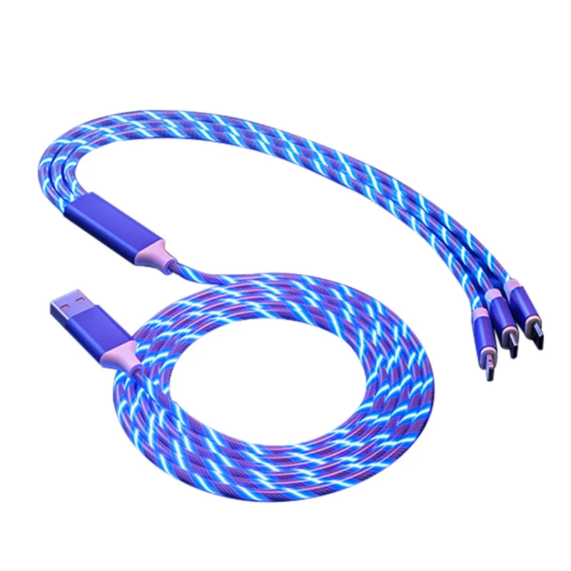 

3 in 1 Data Line Car Charger For Android TYPE-C Charging Cable LED light Luminous Glow Flowing Magnetic Charging Line
