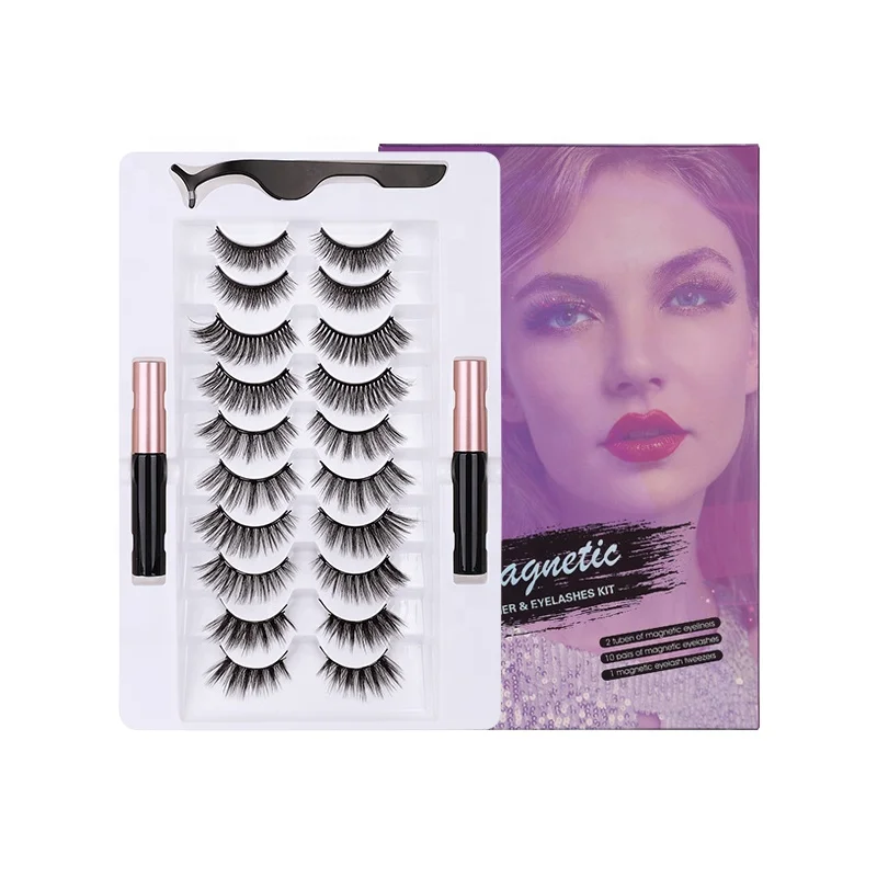 

Hot selling 10pairs magnetic eyelashes liquid eyeliner private label magnetic eyelashes, As the picture show