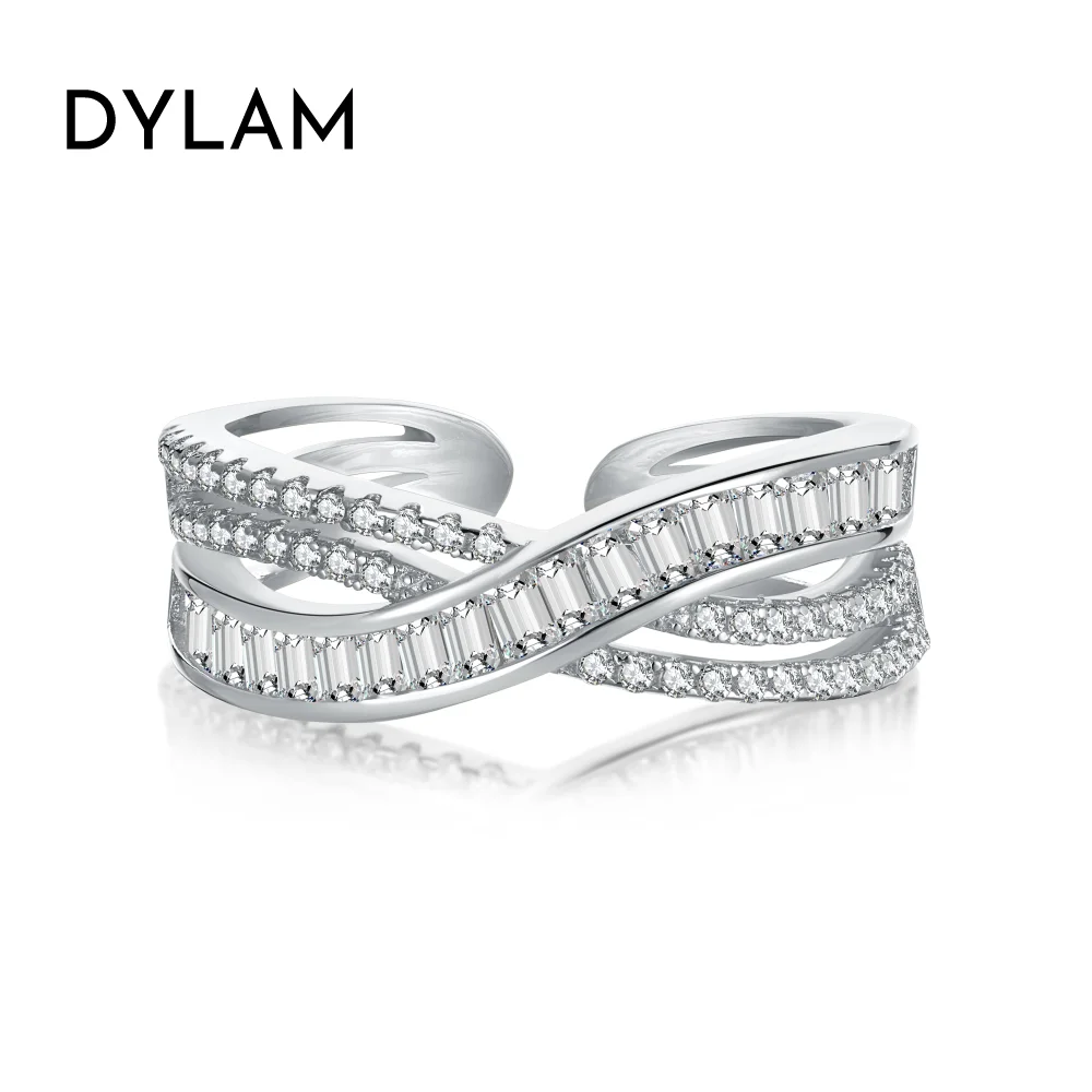 Dylam Top End Rhodium 18K Gold Plated Diamond Sparkling 5A Zirconia Infinity Element Hallow Adjustable Baguette Wedding Ring