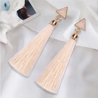 

Bohemian Crystal Long Tassel Silk Fabric Drop Dangle Earrings Women Jewelry