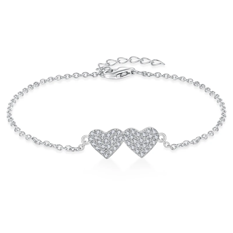 

Wholesale Custom Trendy Luxury White Mini Cubic Zirconia Rhodium Plated Gifts Women 925 Sterling Silver Diamond Heart Bracelets