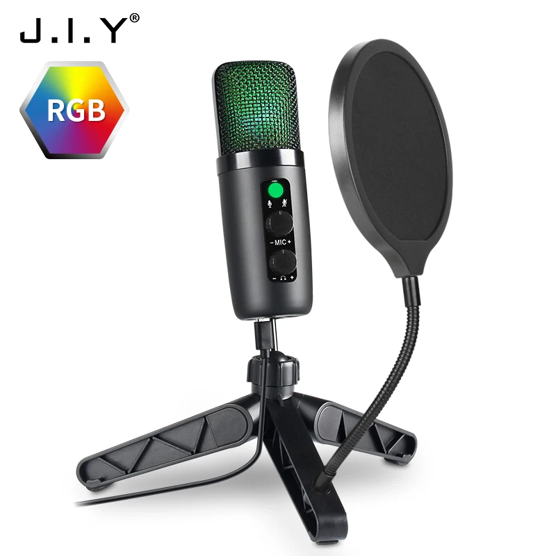 

BM-501 Latest Streaming Podcast Condenser Mic Stand Microphone Professional USB RGB Gaming Microphone Recording Tpye-C, Black