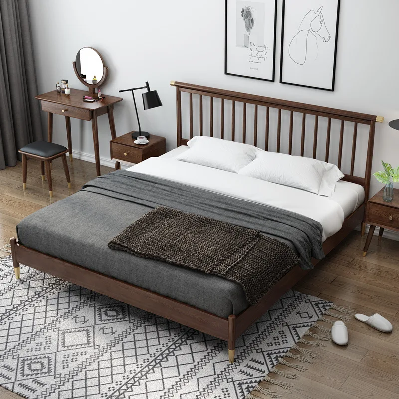 product-BoomDear Wood-Morden OEM supported simple design double single bed gold wooden walnut color -1