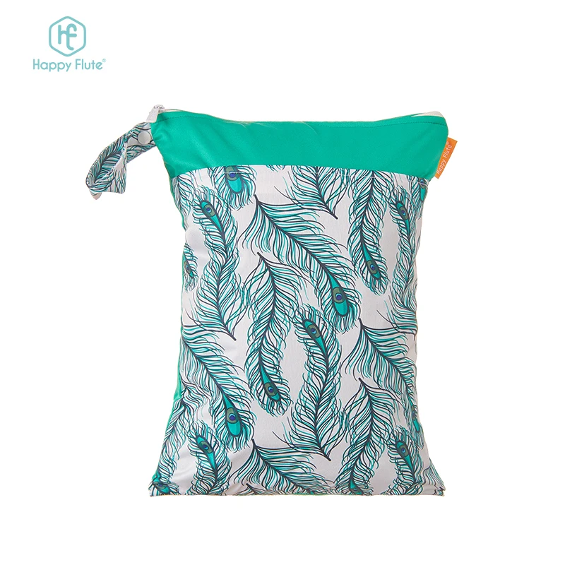 

Happy Flute Wet Bag Zipper Pockets Fashion Reusable Wet Cloth hanging baby diaper bag, Customized colors