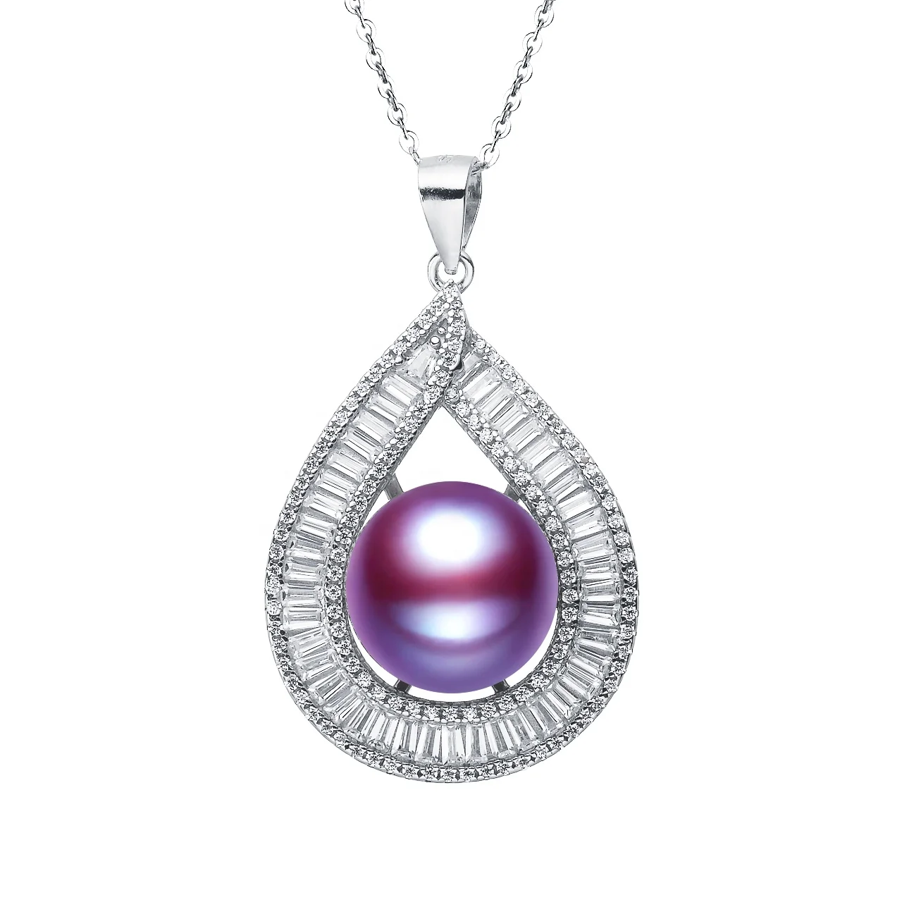 

925 Sterling Silver Zodiac Sign Pendant Necklace Lucky Pearls Shell Pearl Necklace Charm Pendant For Women, Purple