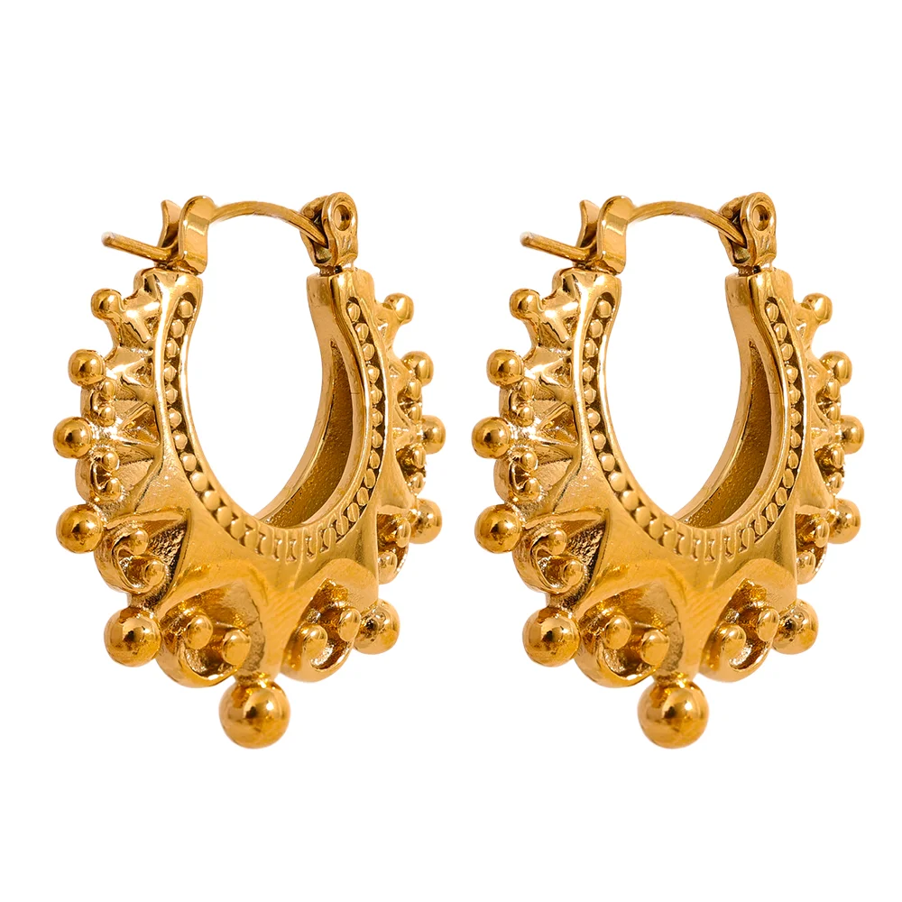 

JINYOU 2422 Vintage Stainless Steel Round Half Empty Hoop Earrings Waterproof Retro Gold Color Fashion Attractive Jewelry Women