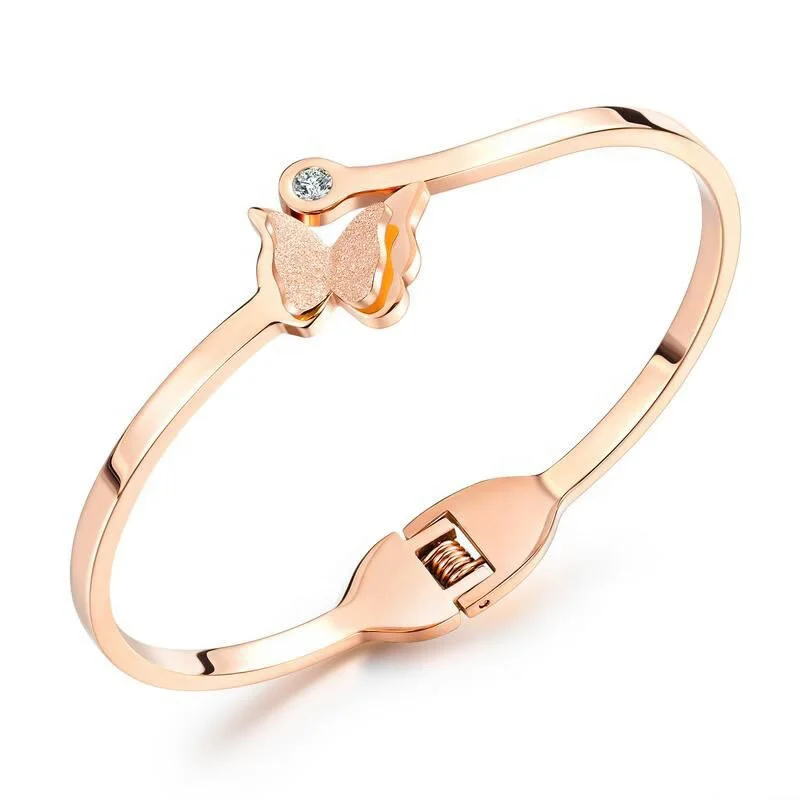 

Minimalism Sweet Style Rose Gold Frosted Butterfly Shape 316L Stainless Steel Opened Bracelets
