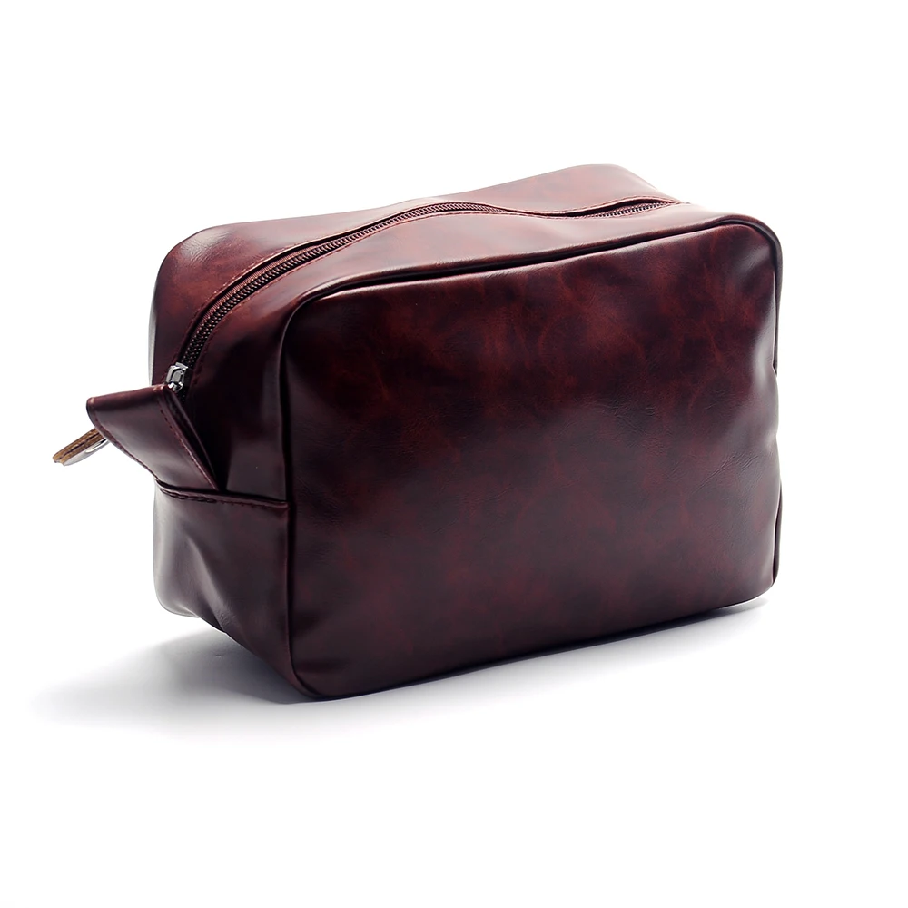 

DOMIL Monogram PU Leather Shaving Case Travel Toiletry Purse Makeup Cosmetic Cases Shaving Bag for Men, As pictures