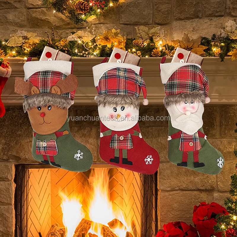 bolsa de regalo con saco de punto de peluche decoración para árbol de Navidad Parthan Calcetines de Navidad reno, grande 28 x 38 cm bolsa de caramelos para chimenea