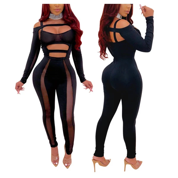 

FS2246D Hot sale Women long sleeve Fashion hollow out jumpsuit