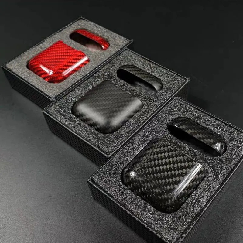 

Earphone Case Ultra Thin Black Real Carbon Fiber Protective Case Cover For Airpods 1 2 Case, Black, red