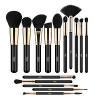 

FEIYAN Factory custom private label 15 pcs black rose gold handle vegan synthetic soft and dense hair make up brushes