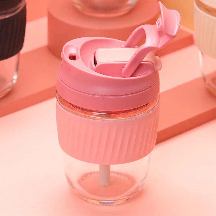 

HY3 360ml 12oz Wholesale Custom design Heat-resistant Glass Sustainable Coffee Tea Cup and Mug to Go Outdoor Drinking