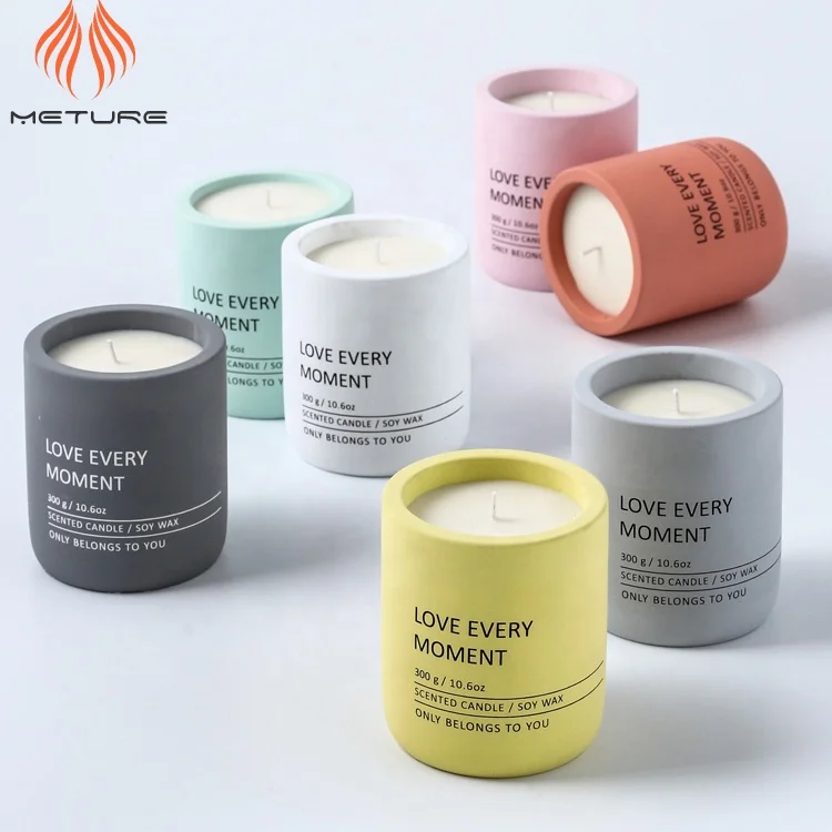 
Heat resistant water proof concrete candle jars pink blue white cement candle jars with cement candle lid available 
