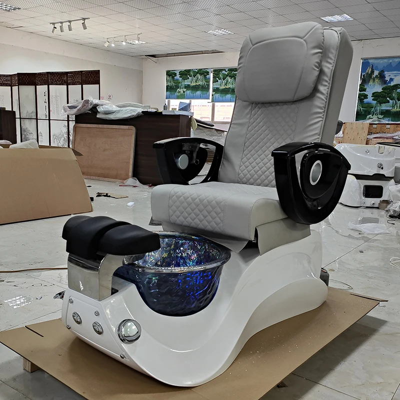 

High end grey nail salon equipment foot spa manicure chair electric massage reclining pedicure spa chair