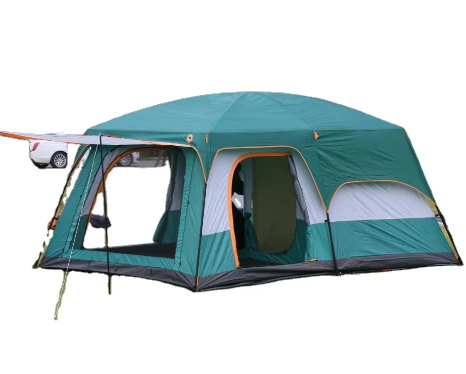 

8-10 Person Family Camping Tent With 3 Rooms Size 14' x 10' x 78" 4 Season, Green,chocolate
