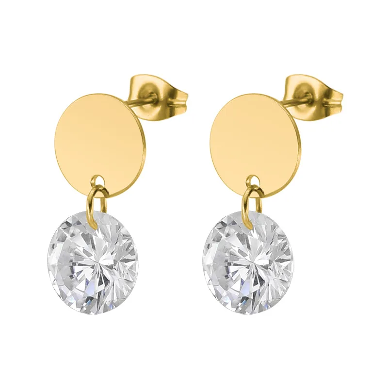 

Fashionable Geometric Round Stainless Steel Zircon Pendant Earrings For Women, Picture