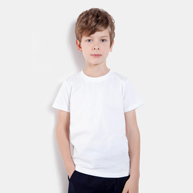 

100% Cotton Kid Pure White Short Sleeve Oem Logo Blank Plain Unisex Children Kids T-shirt