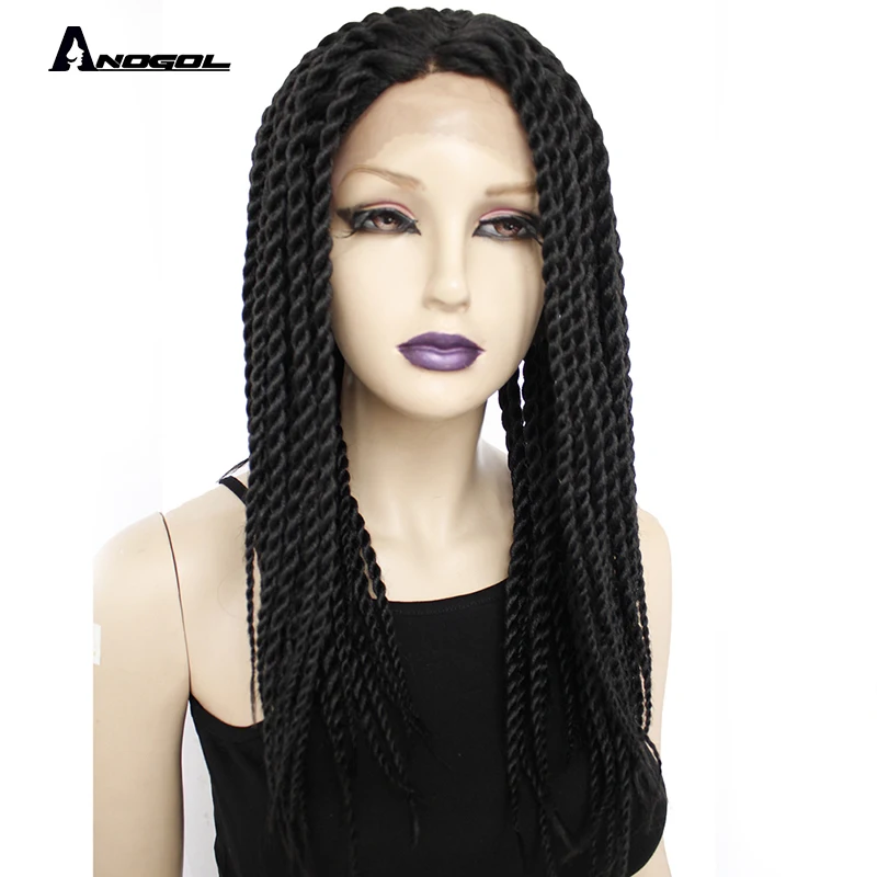 

Anogol Burgundy Box Braided Lace Front Wig Braids Long Straight Synthetic Wigs For Afro Black Women Daily Wear