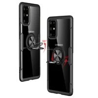 

2020 Cellphone Car Magnetic Transparent Case For Samsung Galaxy S20 Clear Case Back Cover With Rotatable Ring Kickstand