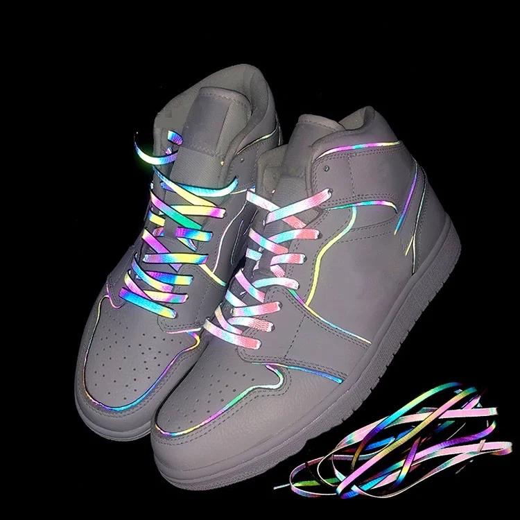 

Reflective shoelace flat black and white laser shoe laces for sneakers, All black/black and white