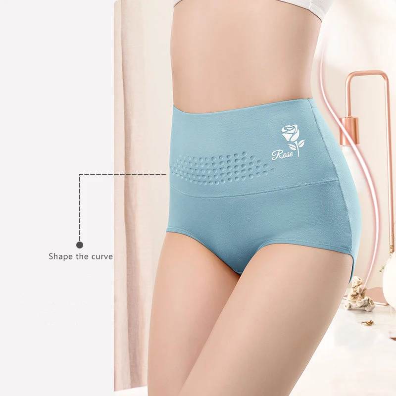 

Wholesale Logo Custom Breathable Rose Ornament High Waist Underwear Belly Anti Bacterial Cotton Crotch Ladies Panties