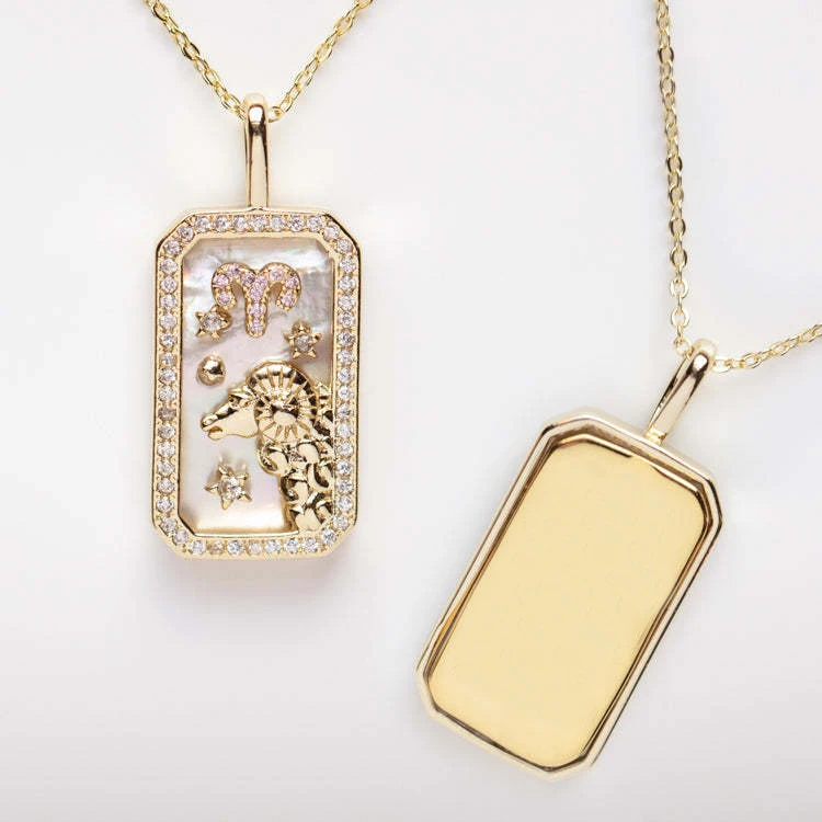 

2023 Fashion Crystal Zircon Zodiac signs Tarot Card pendant necklace Gold Filled Zodiac Necklaces For Women