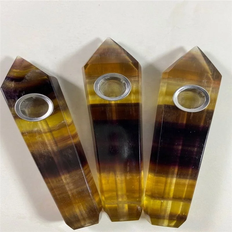 

Wholesale Crystal Straight Natural Yellow Stone Smoking Pipe Six-prism Filter Smoke Accessories