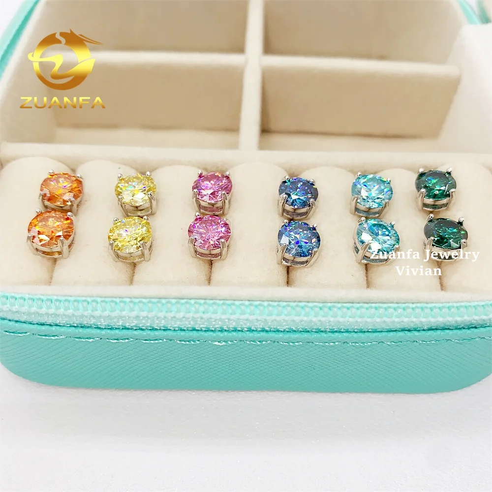 

Hip Hop Fine Jewelry Sterling Silver 925 Iced Out Real Gold Plated Earrings Luxury Colorful VVS Moissanite Diamond Stud Earrings