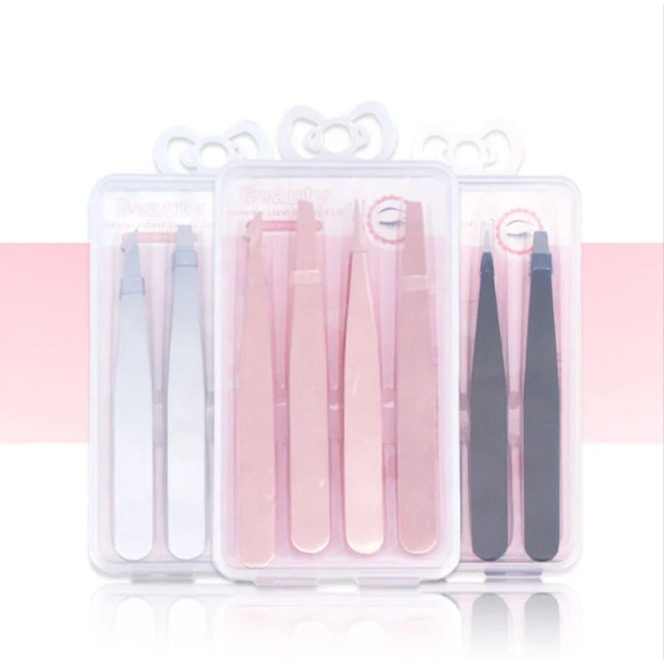 

Professional 4pcs Pack Stainless Steel Eyebrow Tweezers Facial Hair Remover Slanted Tweezers, Black, white, rose gold