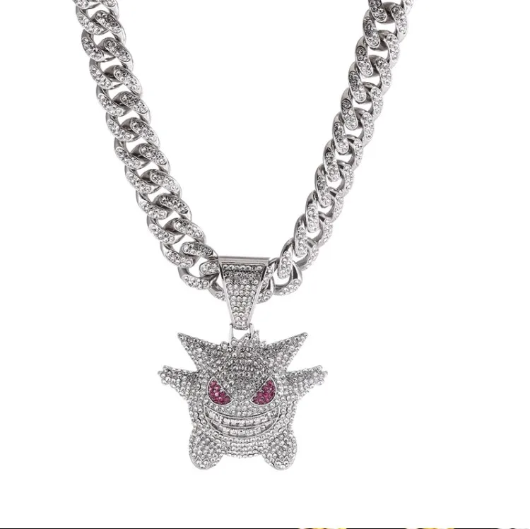 

Hip Hop Elf Geng Ghost Cuban Chain Necklace Gargantilla hip hopcadena diamantes dibujos animados