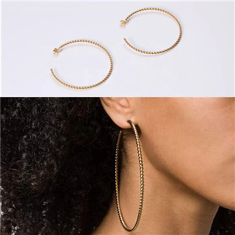 

2021 New Fashion Trending Popular Stainless Steel Big Round 60mm Hoop Gold Plated Jewelry Earrings