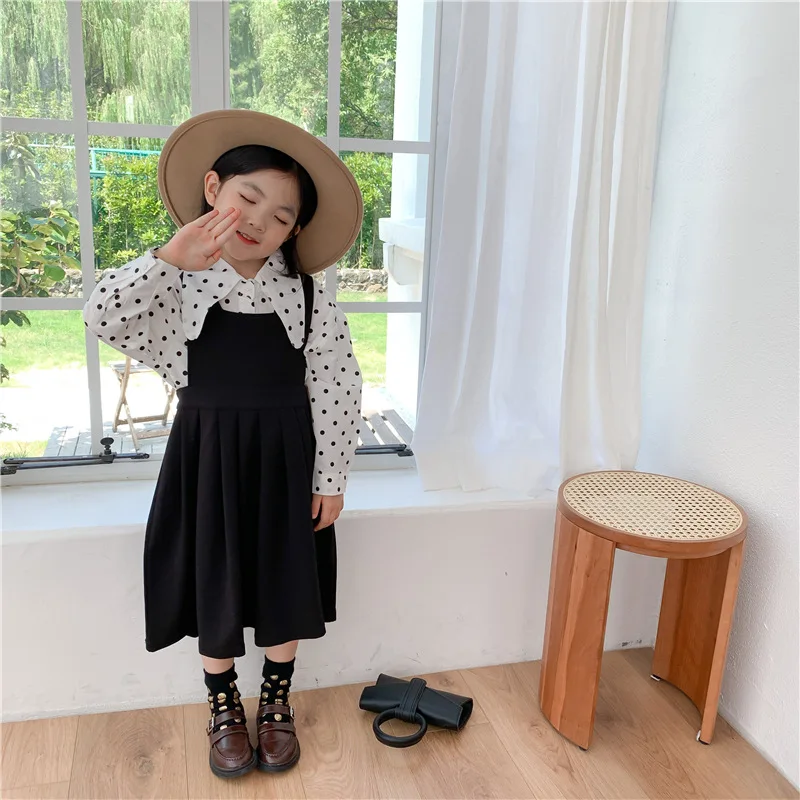 

Children's skirt 2021 spring new girl's black strap skirt girl's pleated strap skirt versatile Japanese style