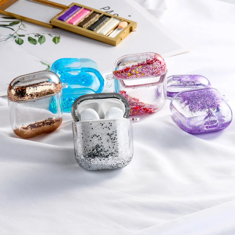 

For AirPods Cases Dynamic Liquid Protective Cover For AirPod 2 Air Pods Pro Bumper Hard Mini Cute Liquid Glitter Earphone Case, Multi colors