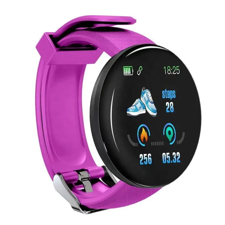 

2021 New Arrivals Blood Pressure Smartwatch Fitness Bracelet Mujer Reloj Inteligente Heart Rate D18 Android Smart Watch, Blue,red,purple,green,black