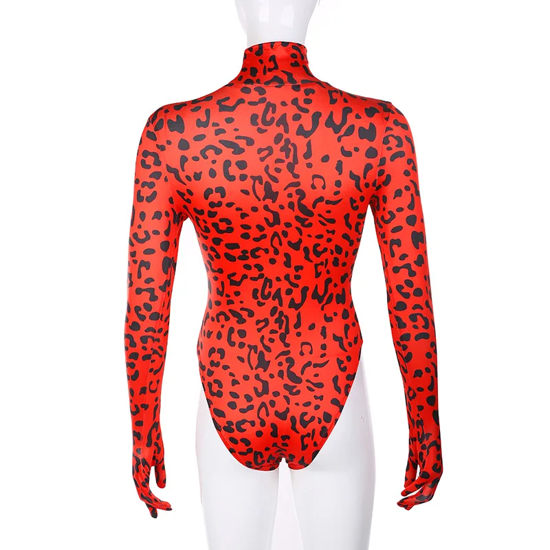 Long Sleeve High Neck Women Leopard Transgender Female Bodysuit Mujer ...