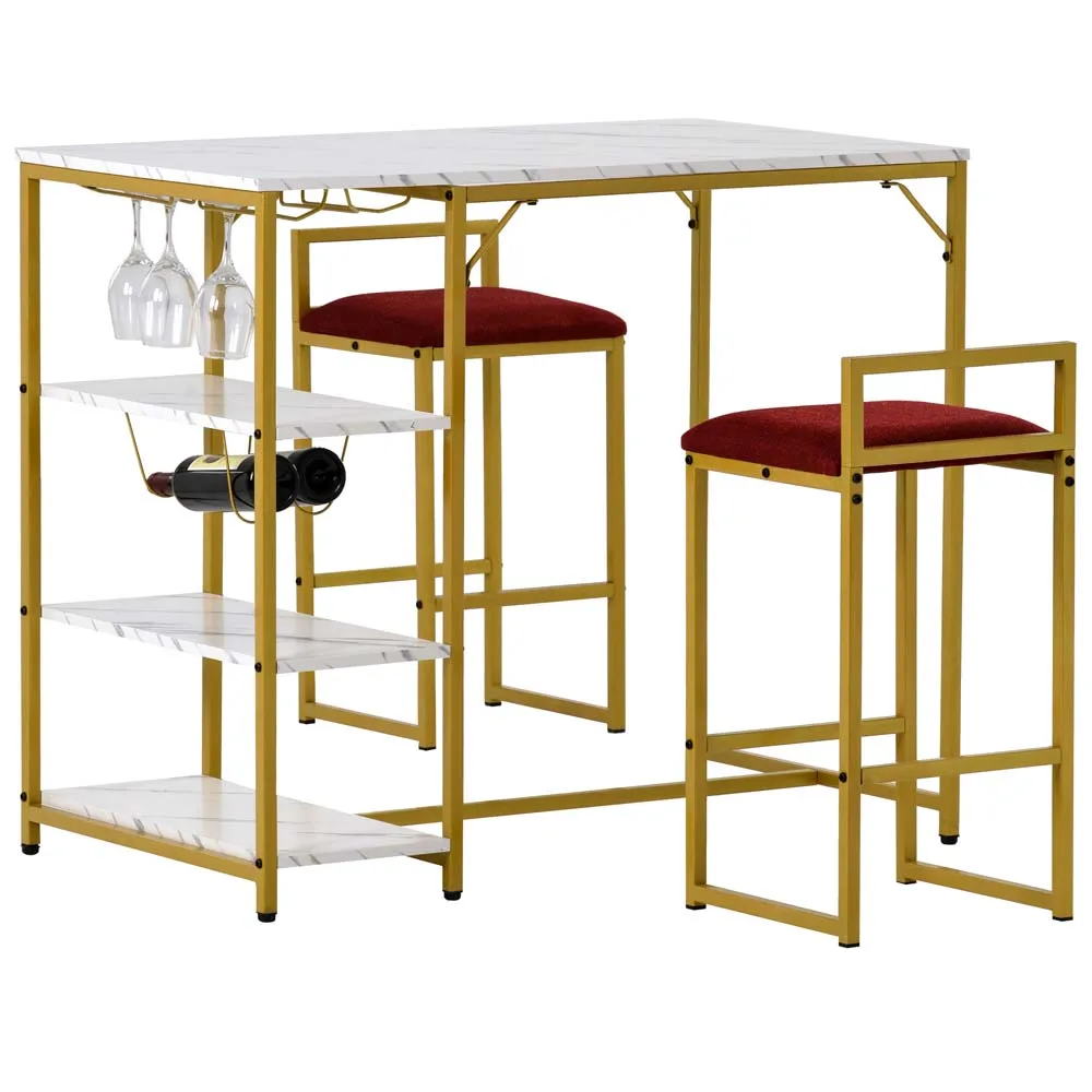 

Modern Marble Dining Table Set Glass Holders Storage Shelves, Optional