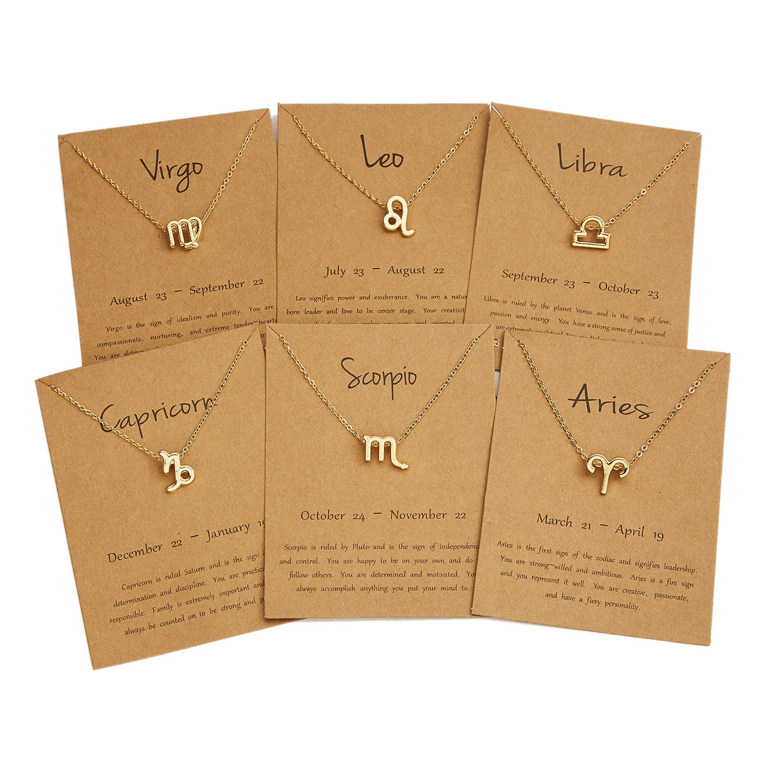 

Birthday Gift Gold Plated 12 Zodiac Sign Pendant Wish Card Charm Gold Chain Choker Astrology Necklace Jewelry For Women