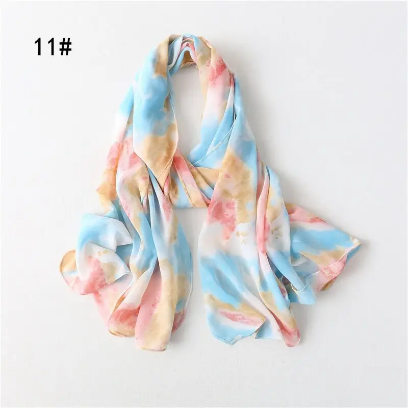 

2021 new design popular hijab wholesale tie-dye chiffon beautiful scarves 11colors shawl